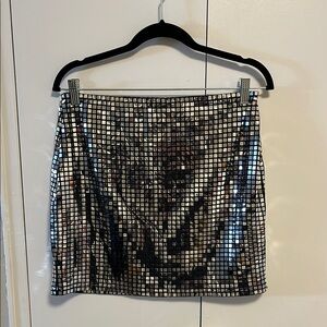 12th Tribe Chic Silver Sequin Pencil Skirt